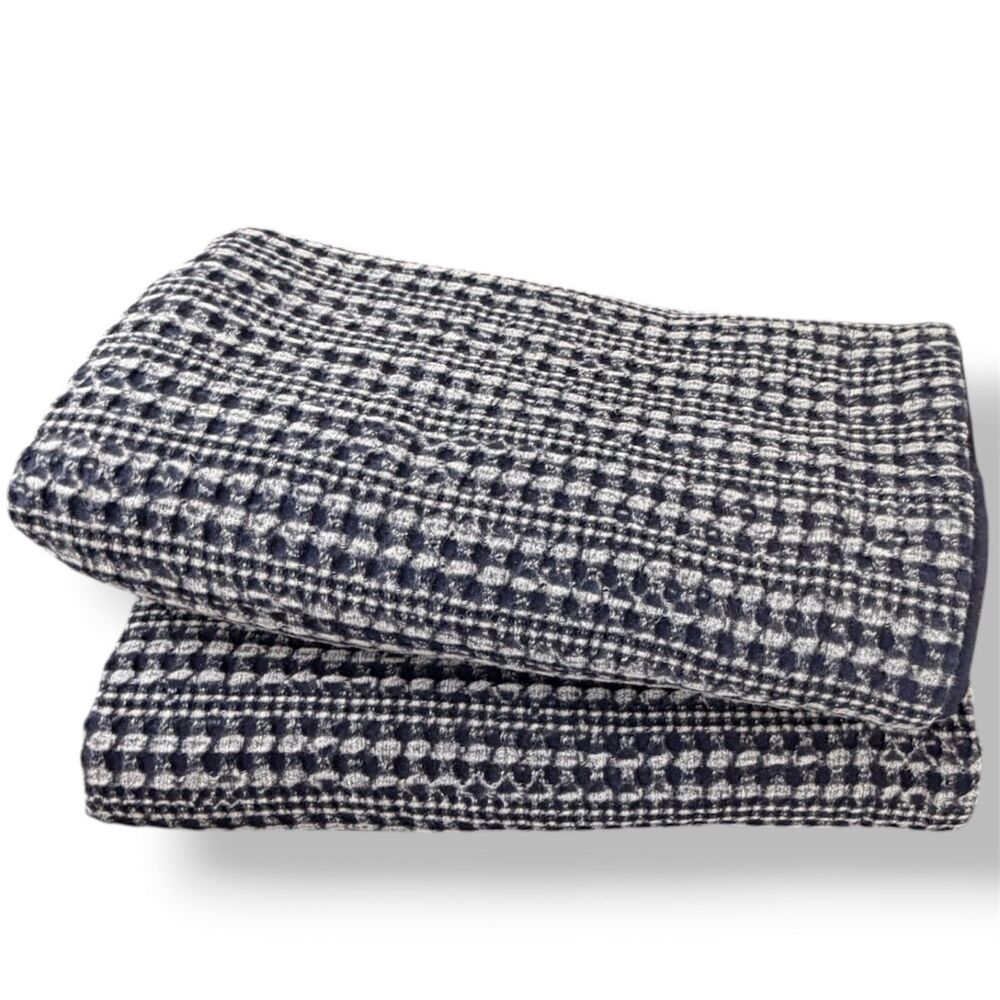 Pottery Barn Honeycomb Waffle Weave Cotton King Sham Set Midnight Blue